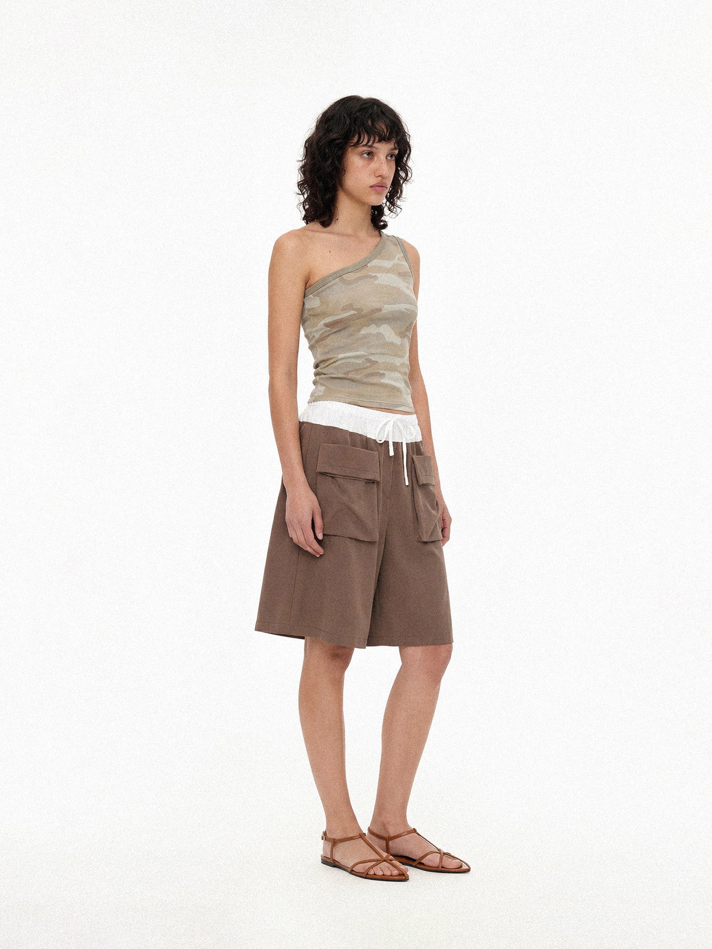 One-Shoulder Camouflage Tank Top