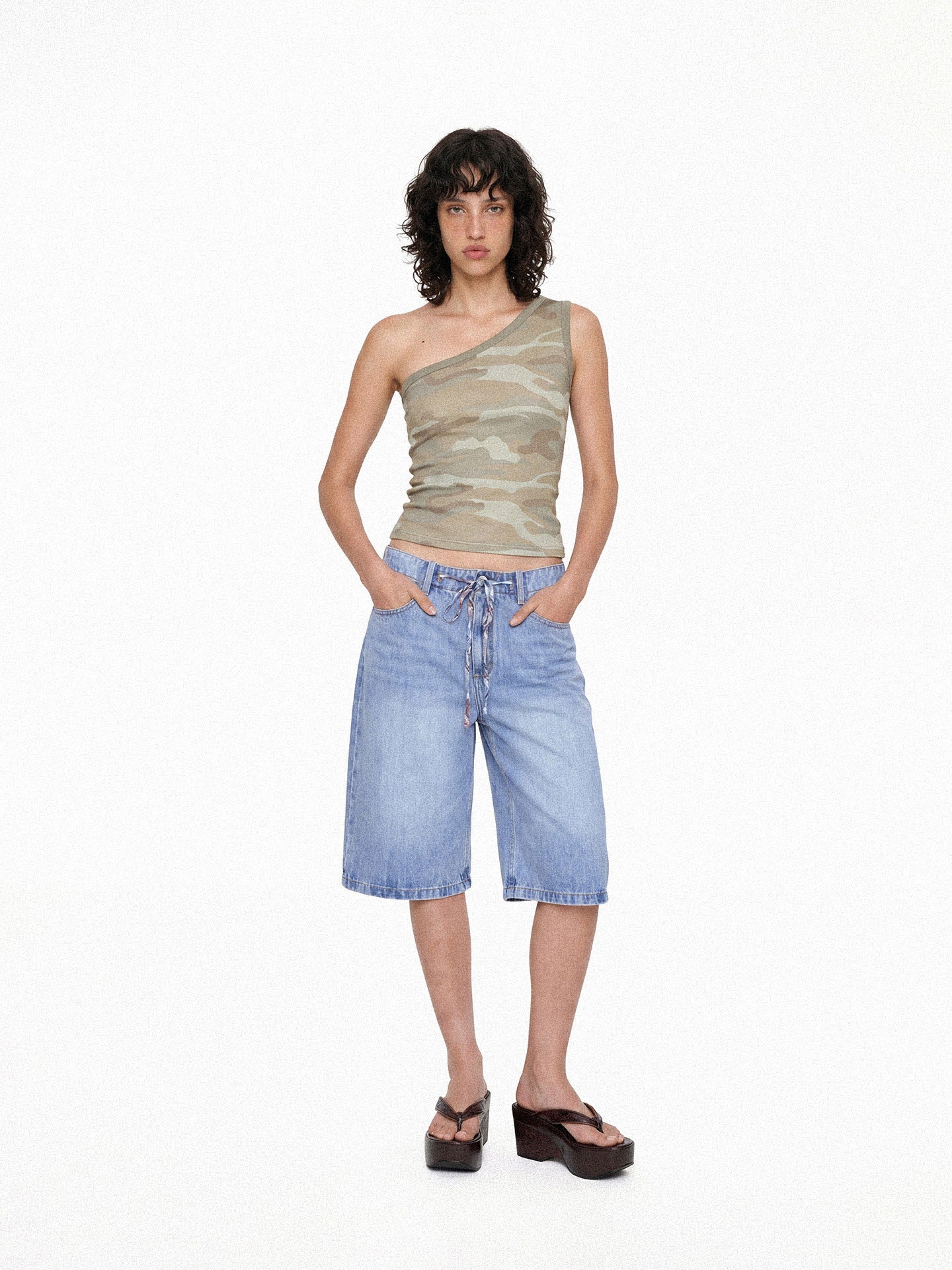 One-Shoulder Camouflage Tank Top