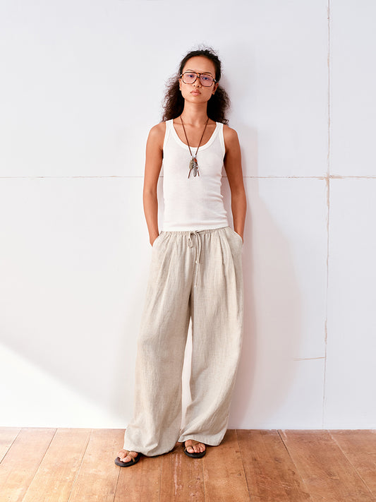 Linen wide-leg casual pants