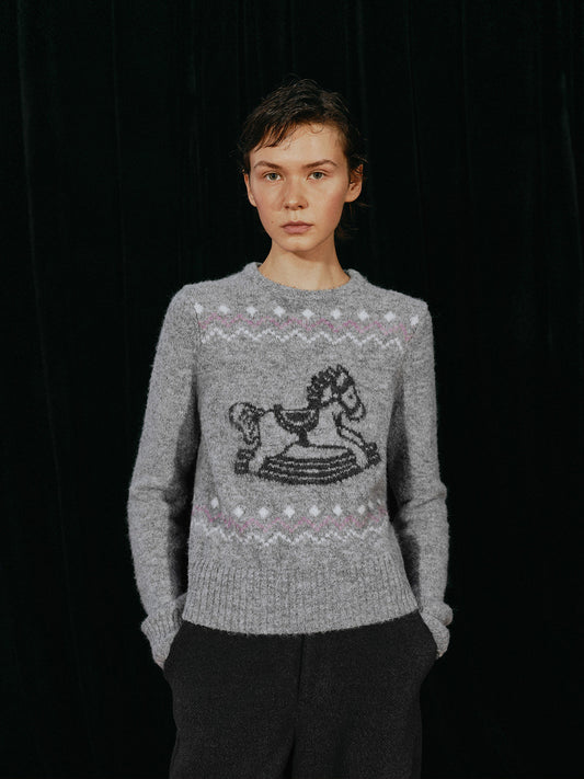 Rocking Horse Print Pullover Sweater