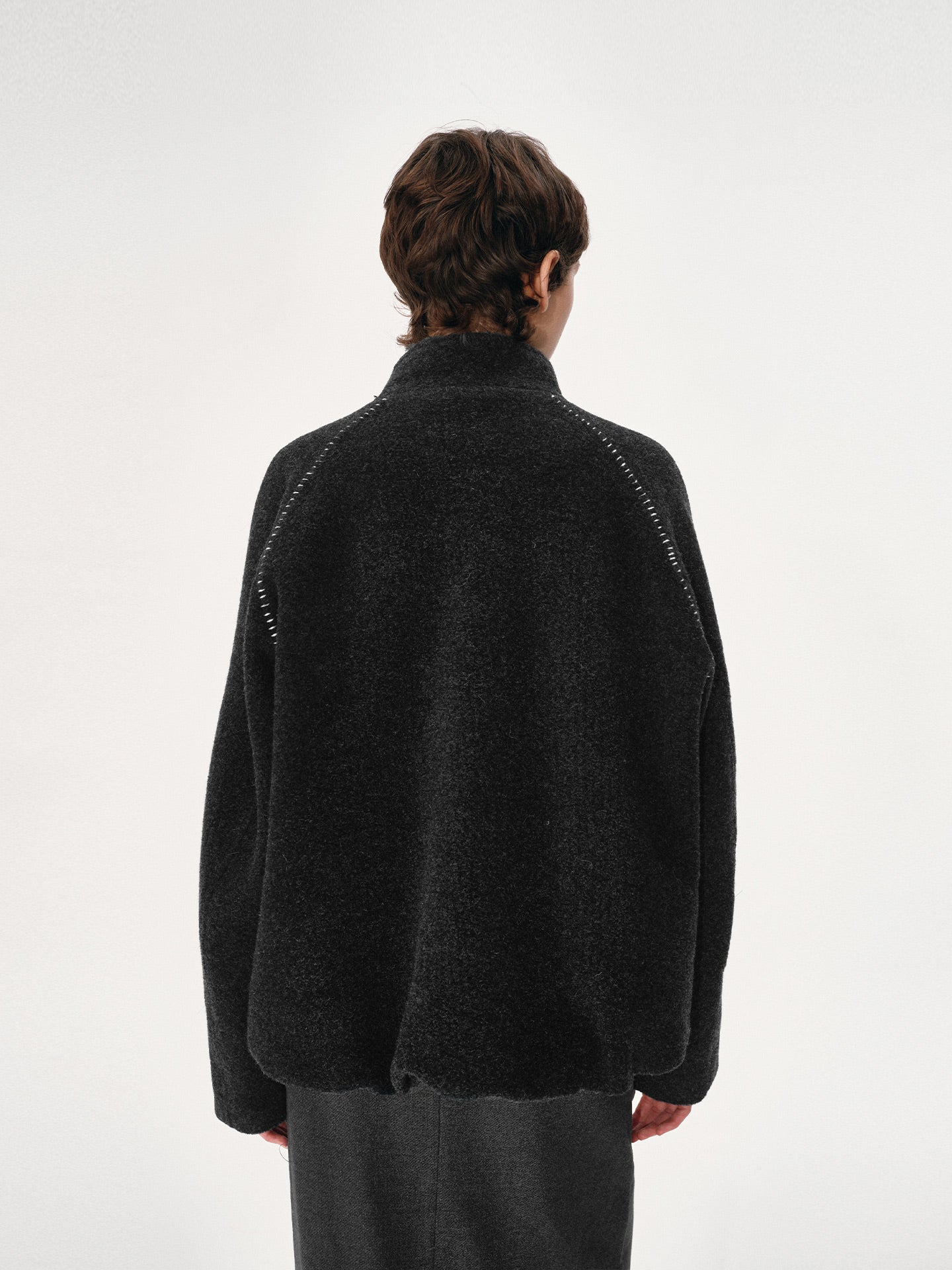 Knitted trim wool short coat