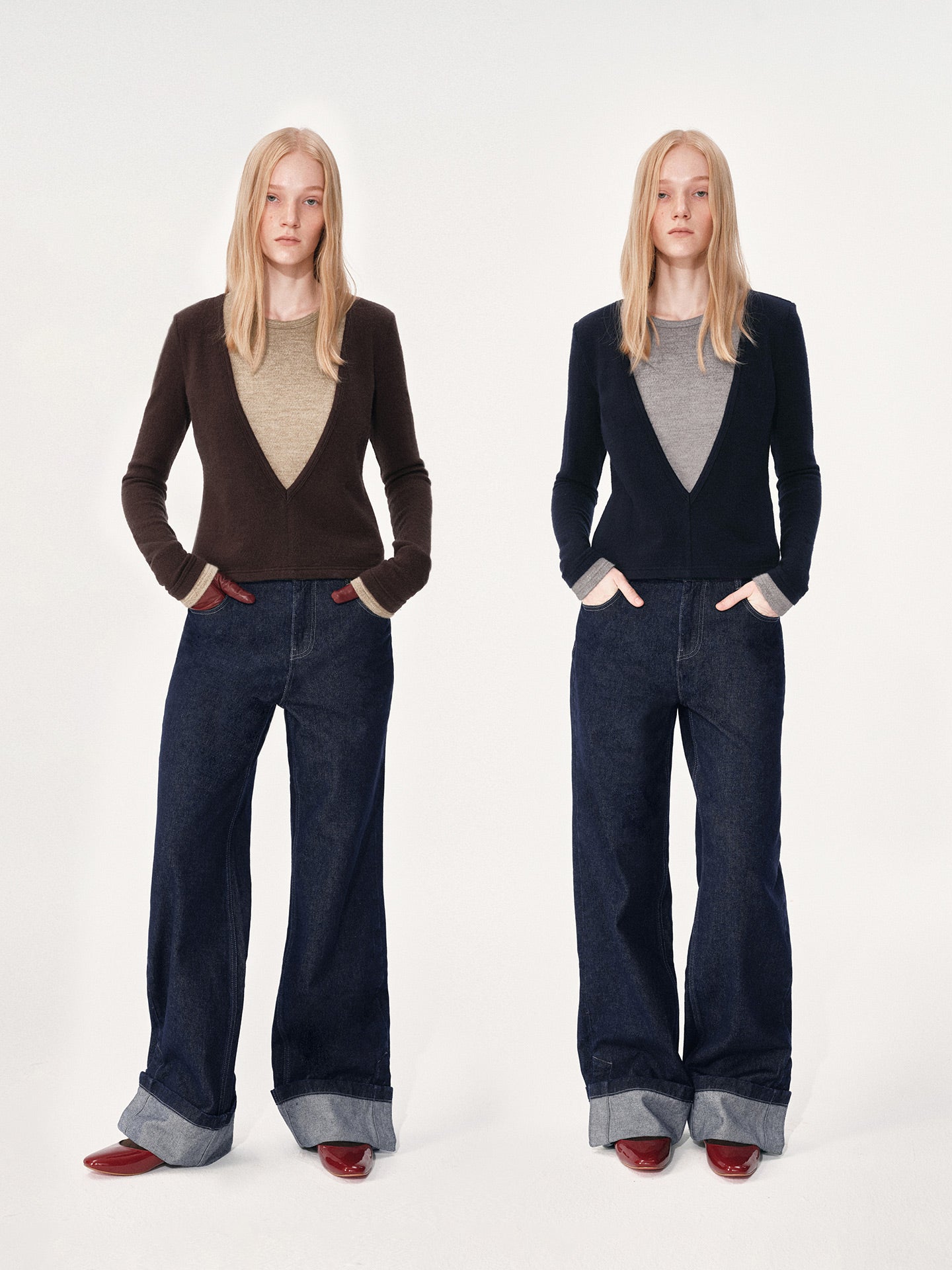 Color-block V-neck top