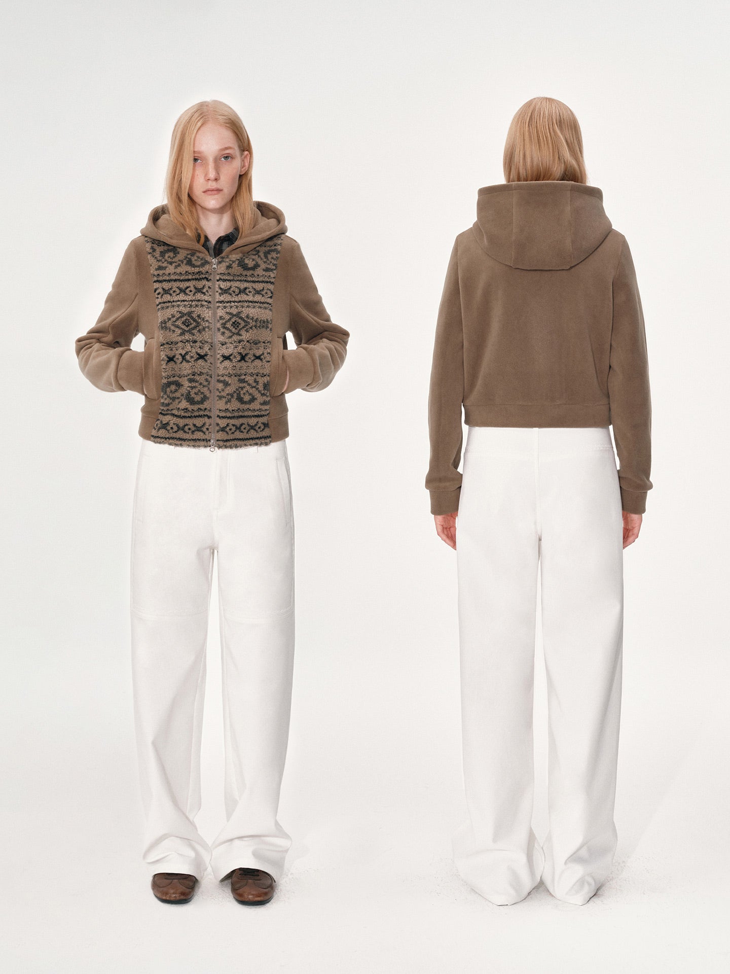 Polar fleece jacquard knit hoodie