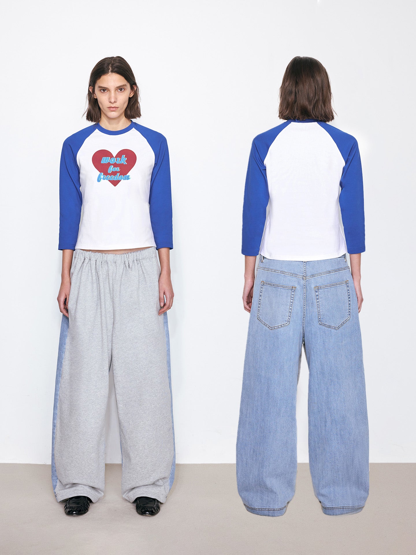 Front-Back Panel Denim Jogger Sweatpants