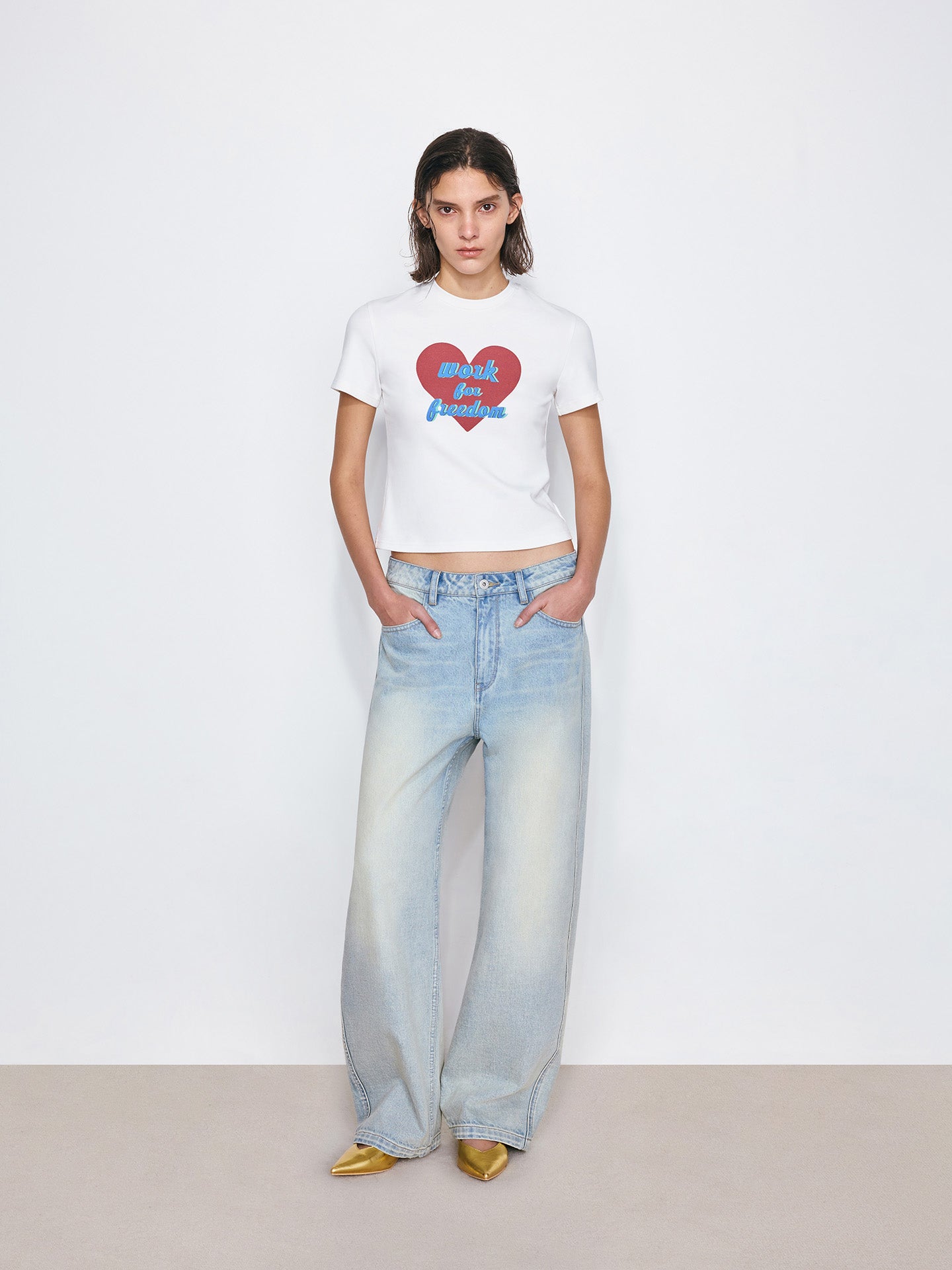 Light Wash Curved Cut Jeans