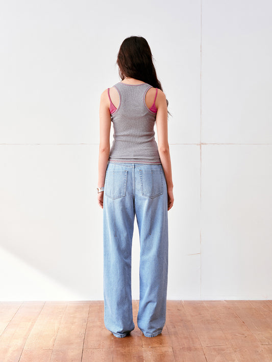 Color-block stitch Henley tank top