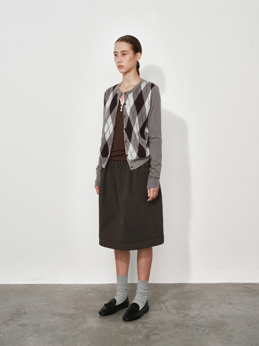 Colorblock Argyle Jacquard Knit Cardigan