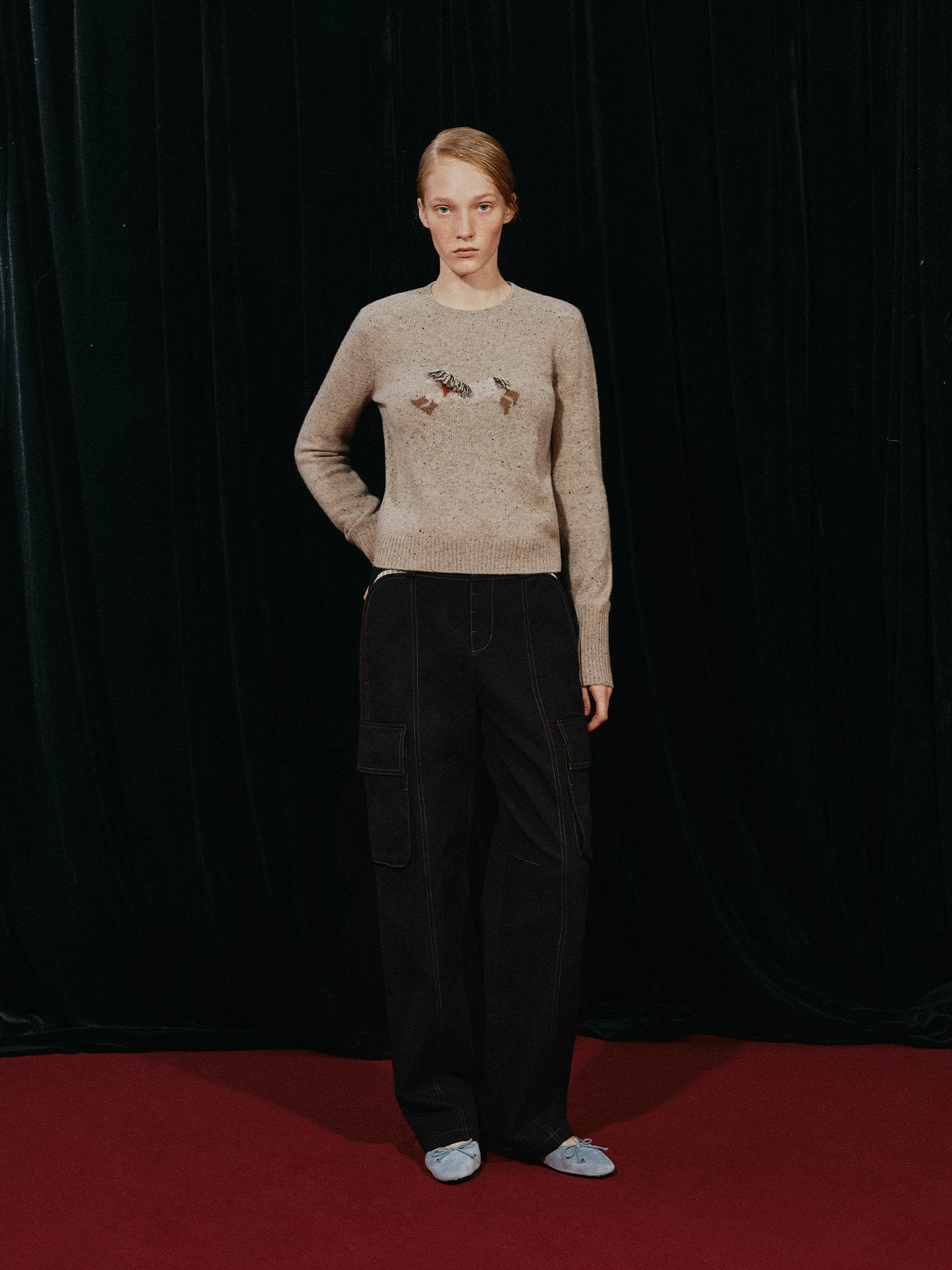 Pony Print Crewneck Sweater with Fringe