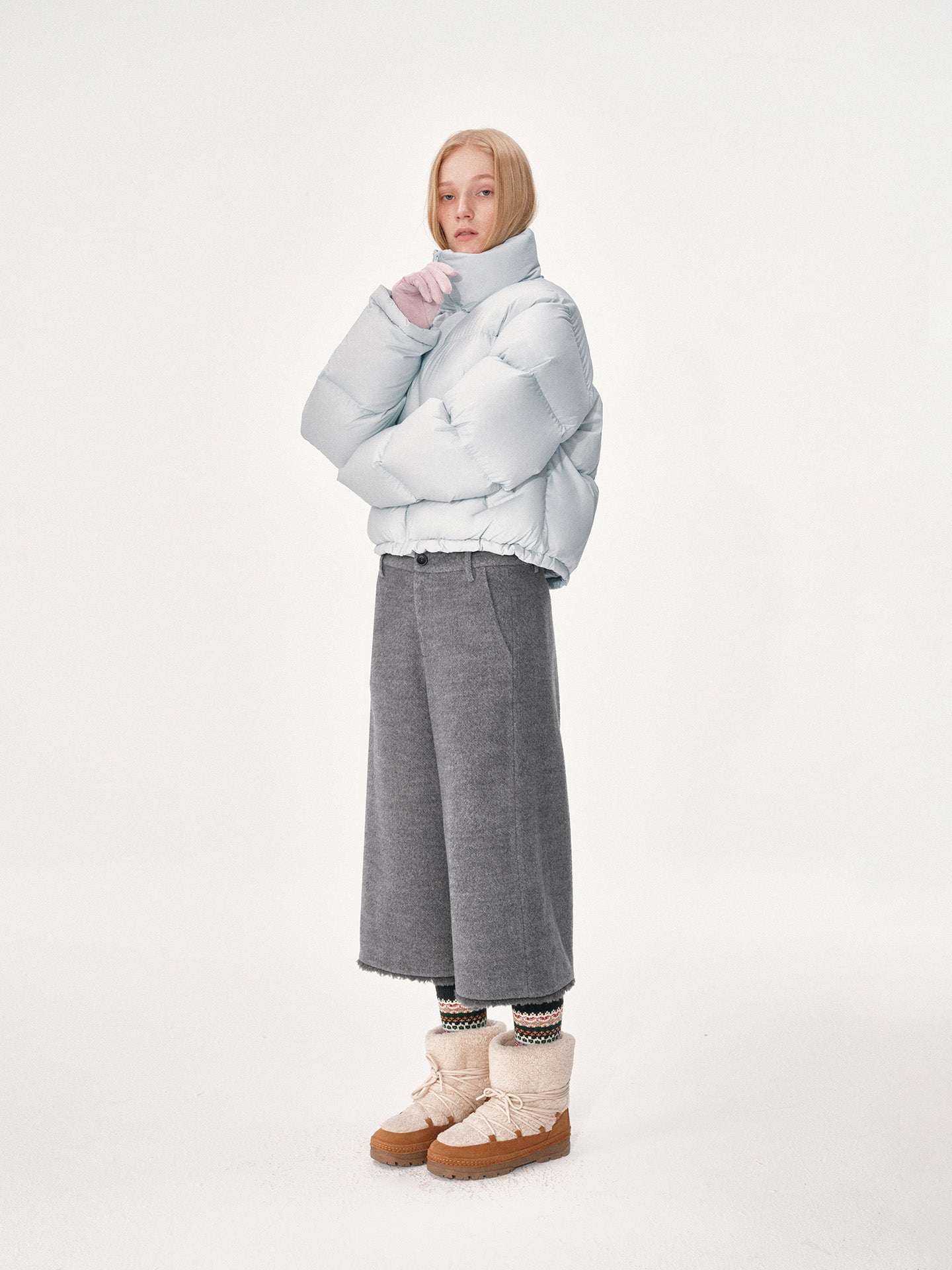Fur-Paneled Woolen Cropped Trousers