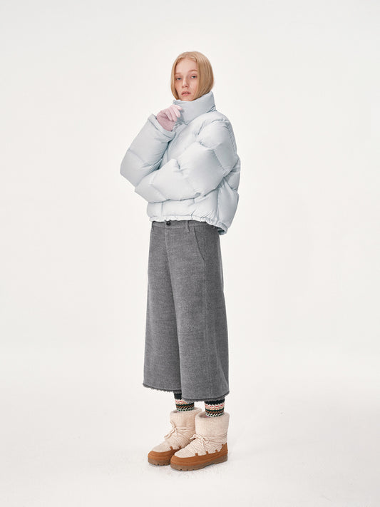 Fur-Paneled Woolen Cropped Trousers