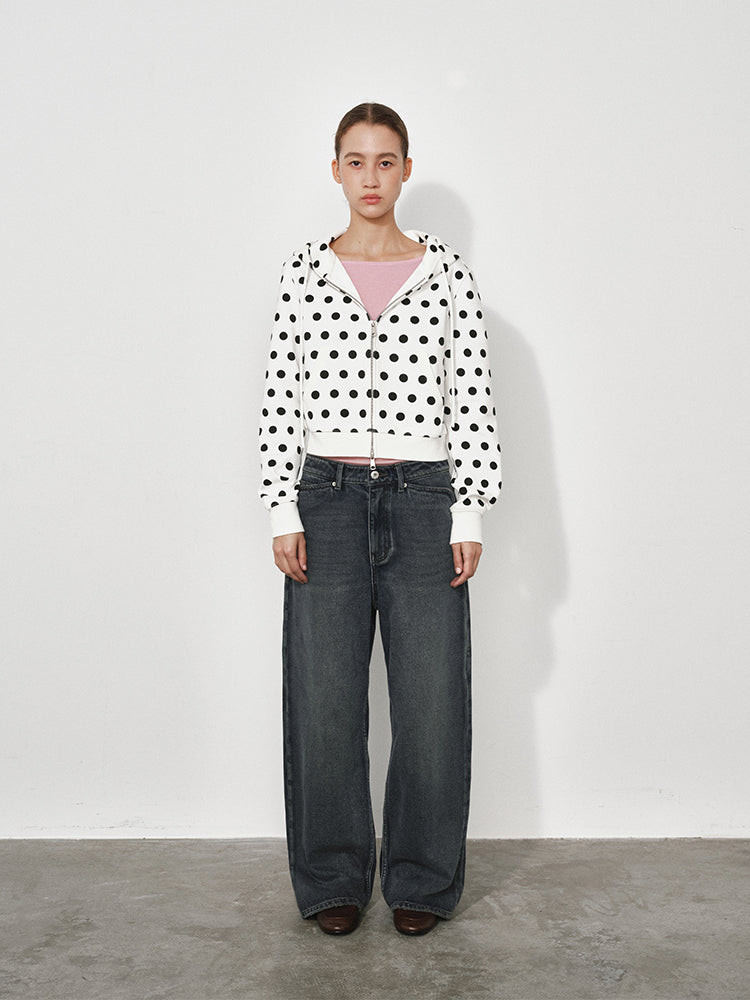 Dot hooded sweatshirt jacket