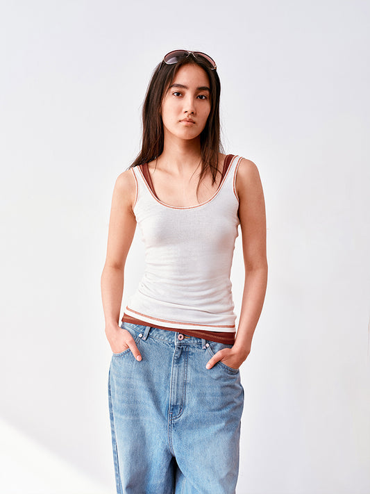 Color-Block Stitch Lyocell Basic Tank top