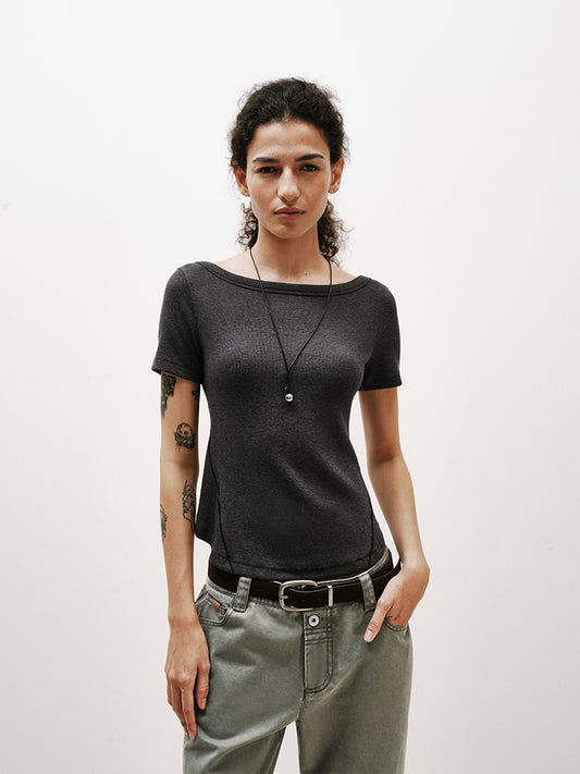 TENCEL-Wool Boat Neck Short-Sleeve T-Shir