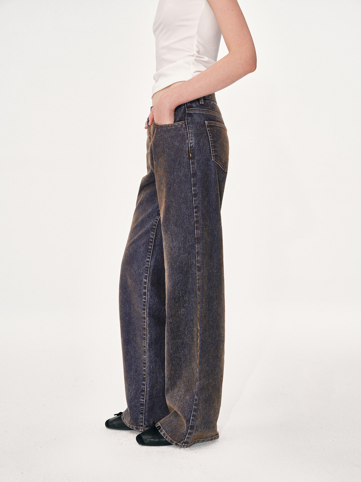 Flocked and Distressed Straight-Leg Jeans