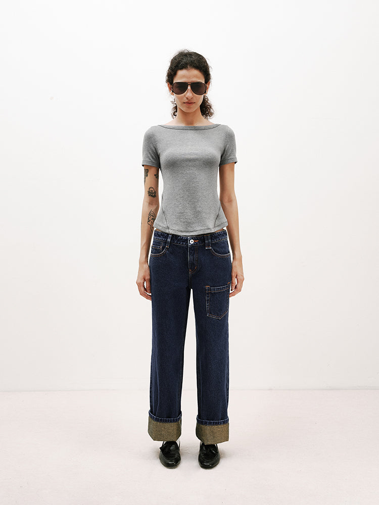 Deep Sea Blue Washed Straight-Leg Jeans