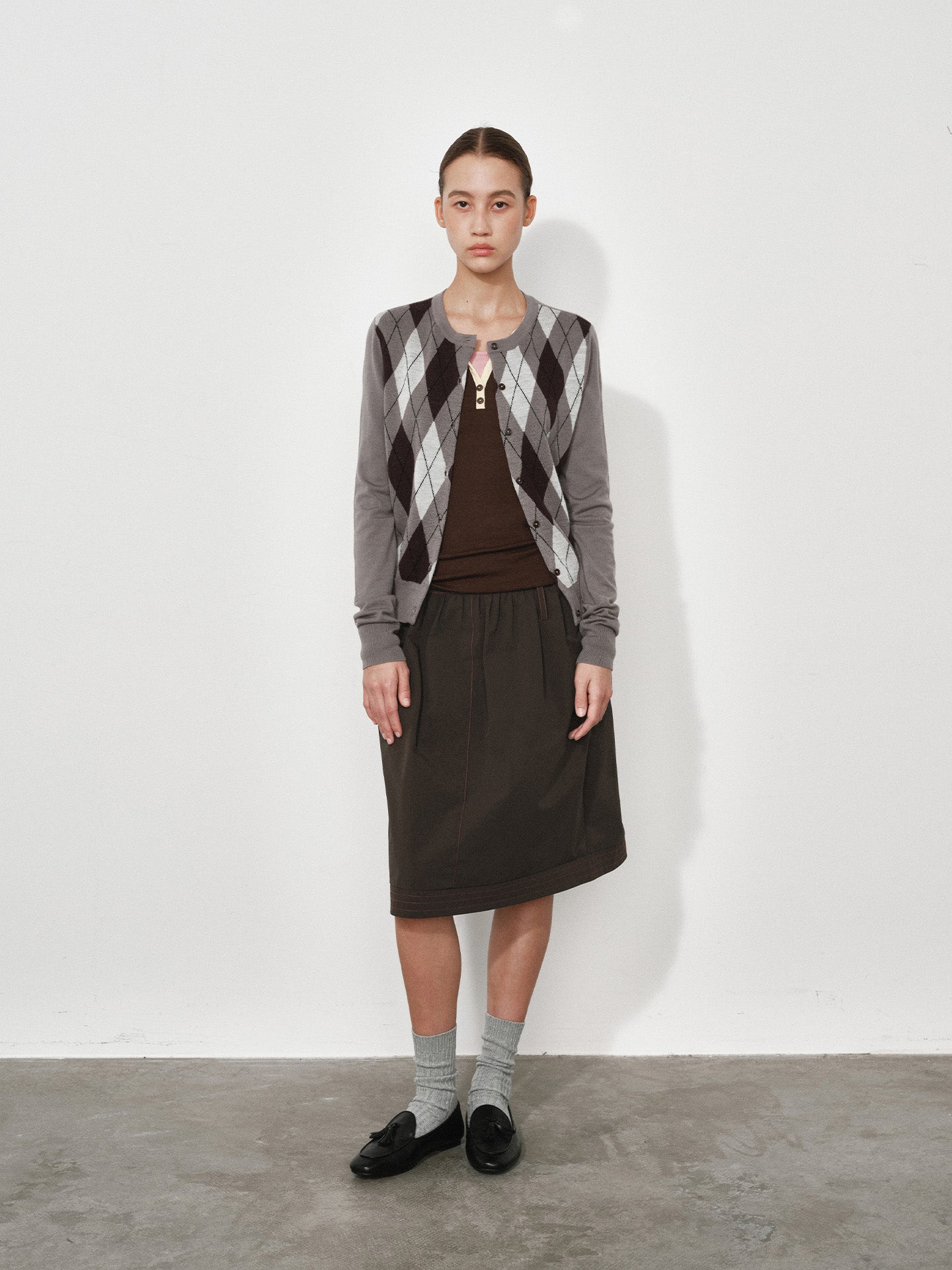 Colorblock Argyle Jacquard Knit Cardigan
