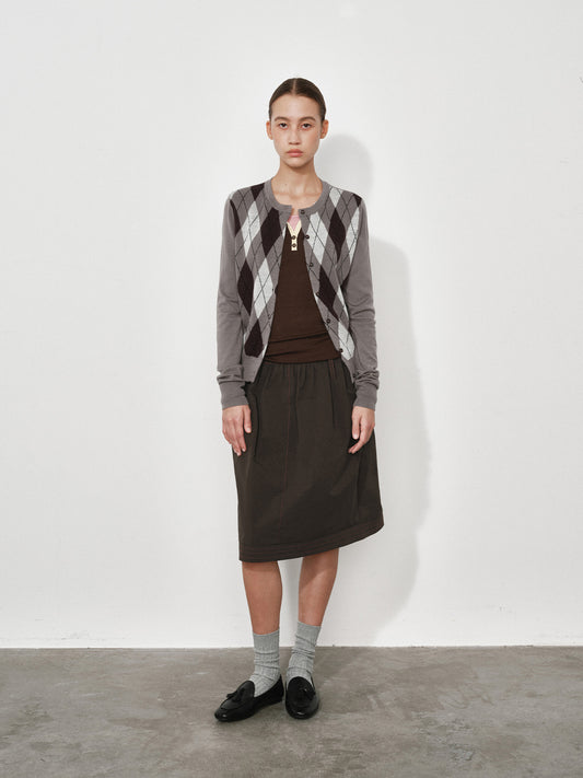 Colorblock Argyle Jacquard Knit Cardigan