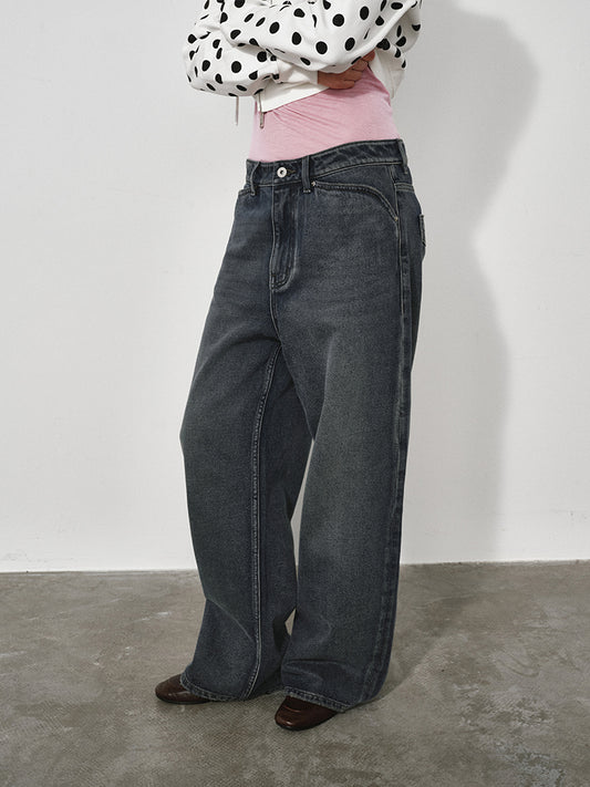 Wide, Straight-Leg Non-Stretch DenimJeans