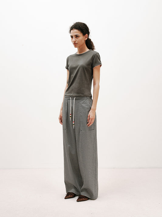 Black and White Plaid Casual Pants