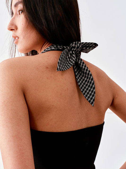 Checkered tie-back halter top