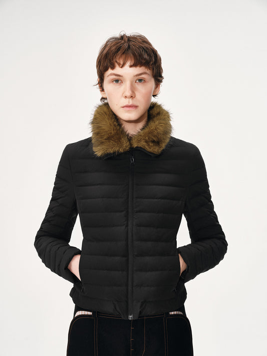 Slim-Fit Down Jacket with Fur Collar