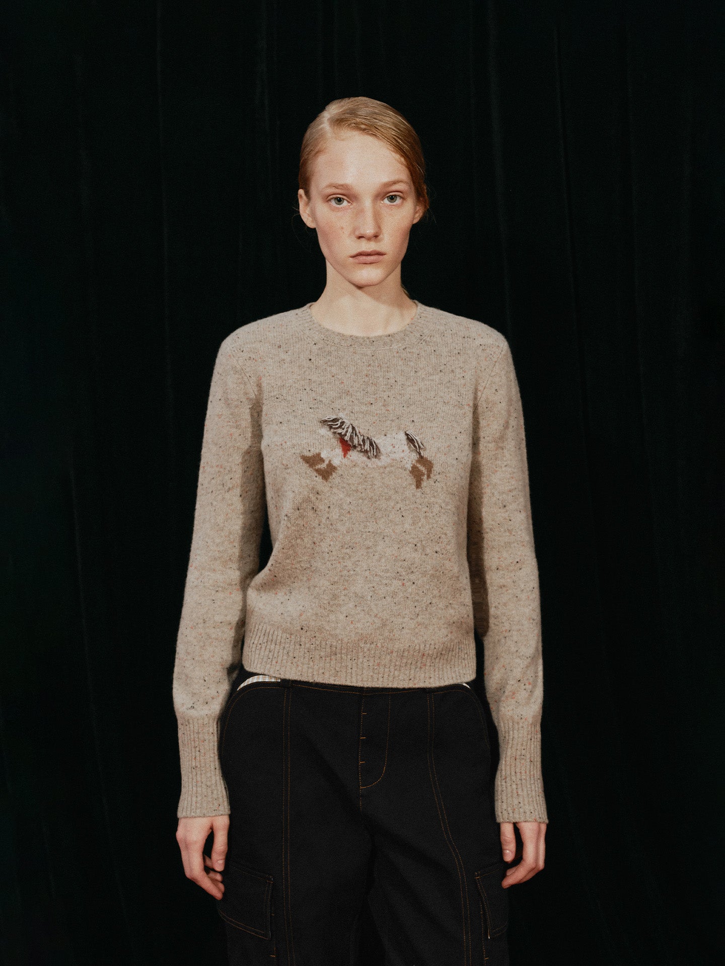 Pony Print Crewneck Sweater with Fringe