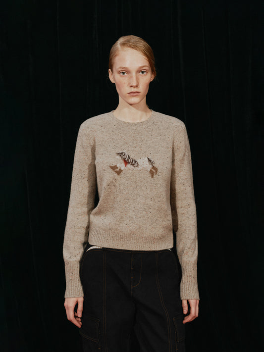 Pony Print Crewneck Sweater with Fringe