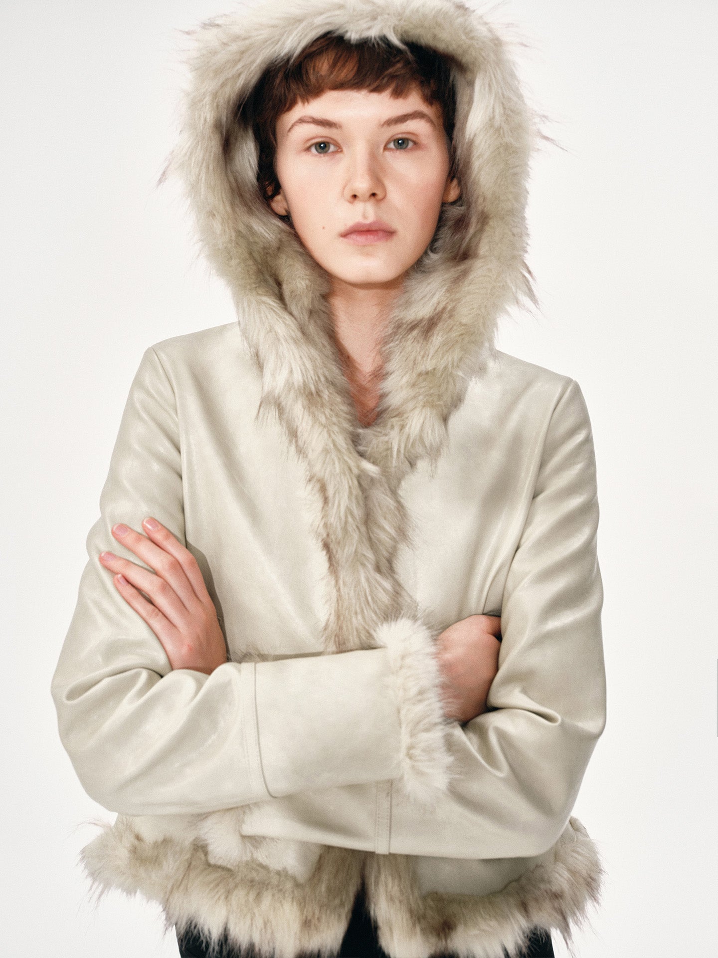 Fitted Hooded Faux Fur Coat