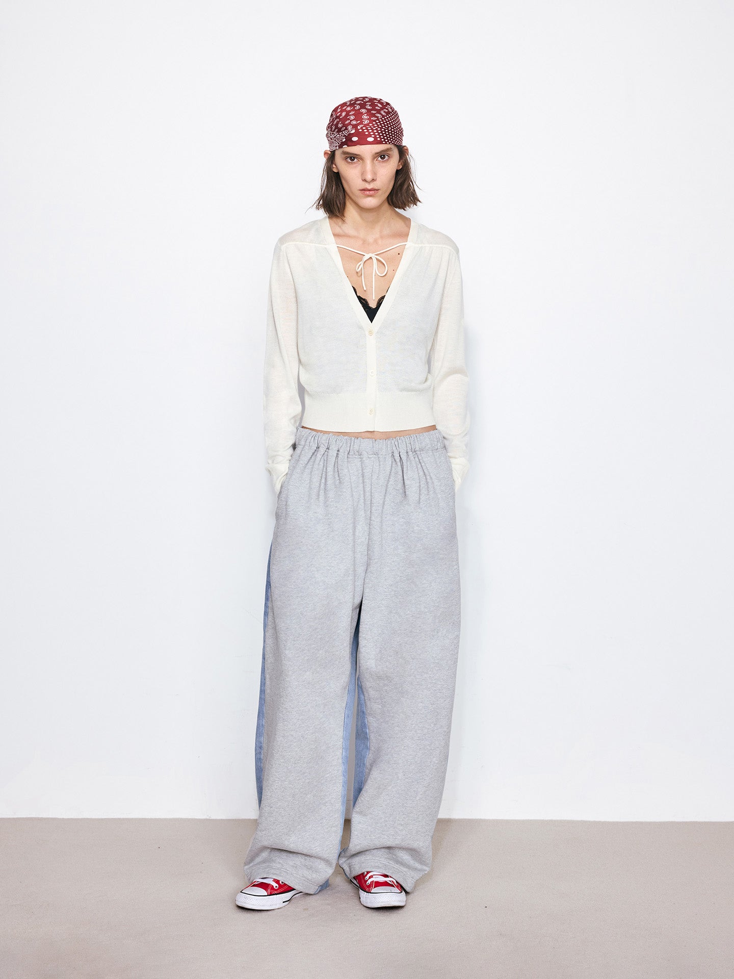Front-Back Panel Denim Jogger Sweatpants
