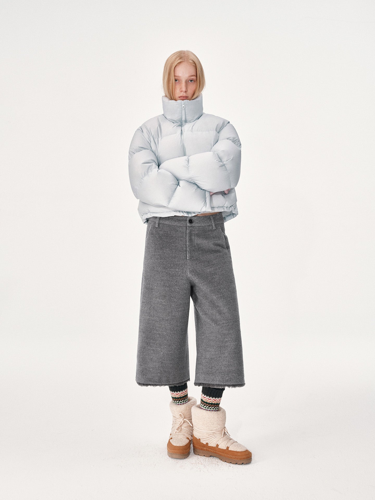 Fur-Paneled Woolen Cropped Trousers