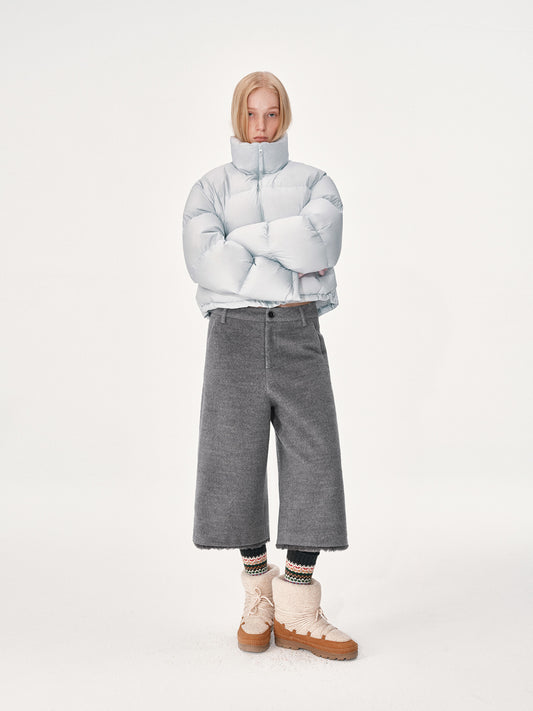 Fur-Paneled Woolen Cropped Trousers