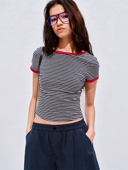 Striped  Backless T-shirt
