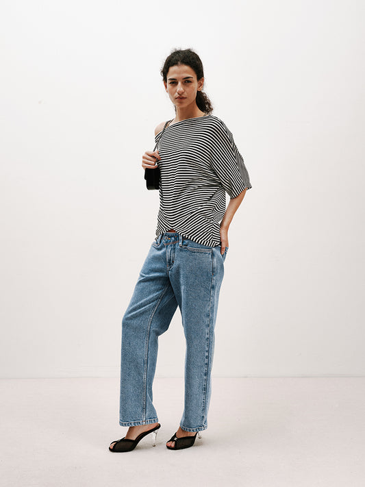 Asymmetric Semi-Sheer Batwing T-shirt