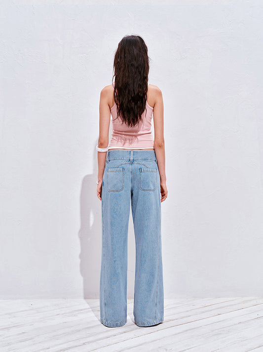 Light blue wide-waistband jeans