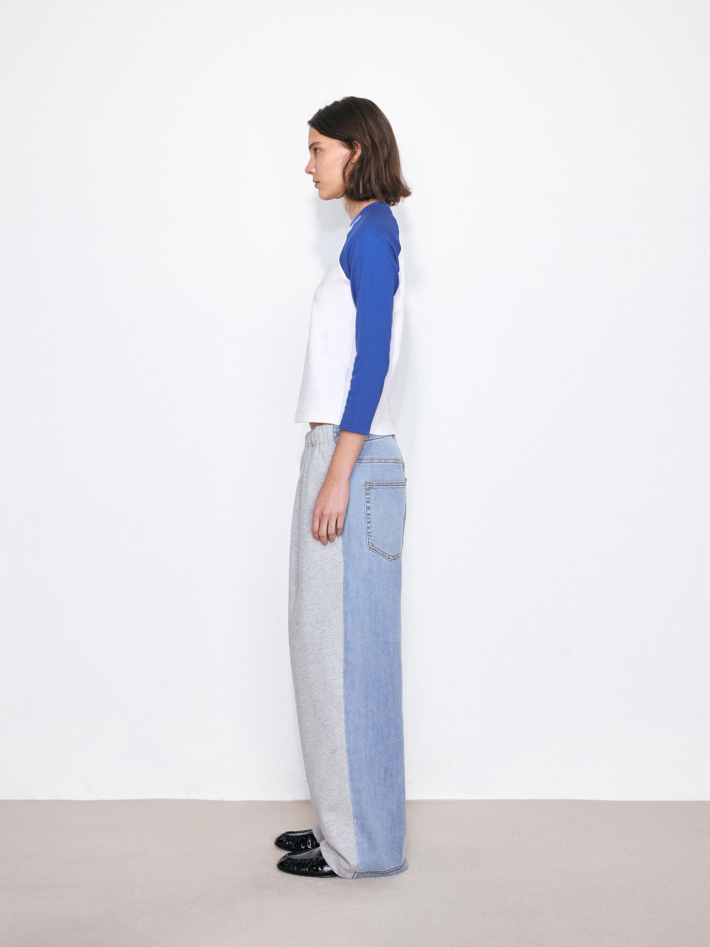 Front-Back Panel Denim Jogger Sweatpants
