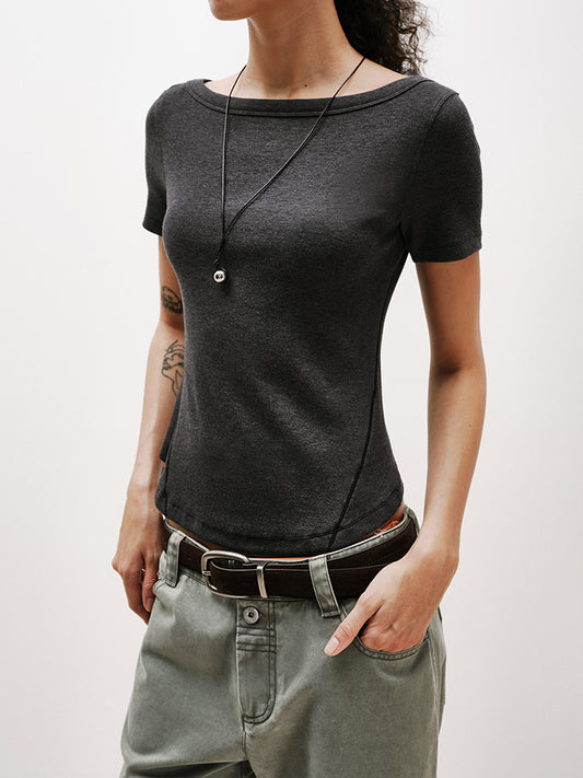 TENCEL-Wool Boat Neck Short-Sleeve T-Shir