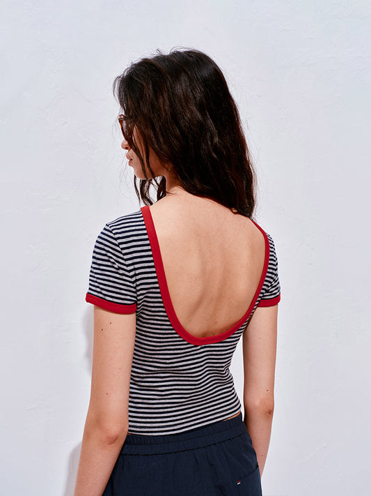 Striped  Backless T-shirt