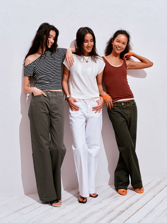 Contrast-Stitch Straight-Leg Pants