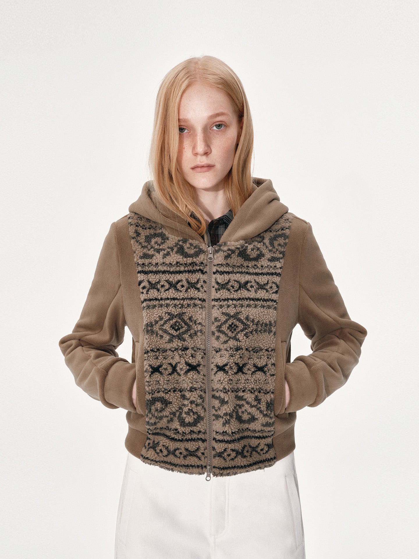 Polar fleece jacquard knit hoodie