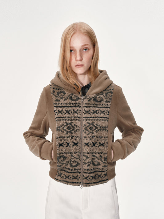 Polar fleece jacquard knit hoodie