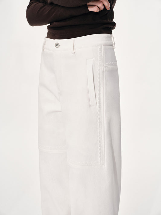 Loose-Fit Pants with Lace Trim
