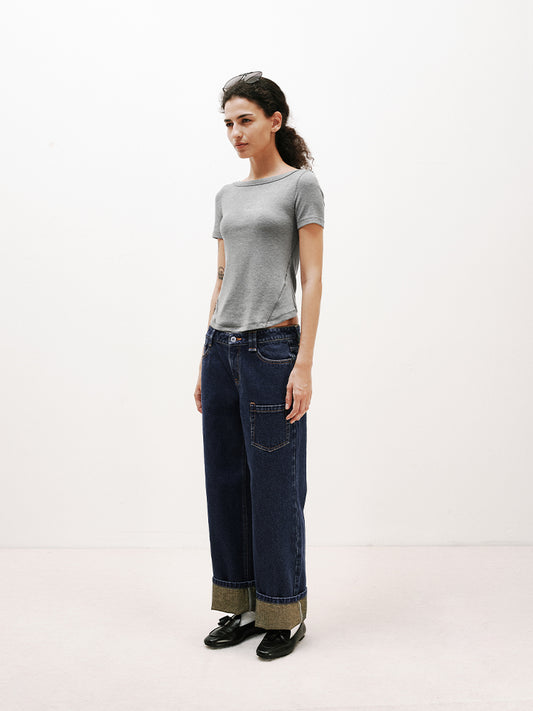 TENCEL-Wool Boat Neck Short-Sleeve T-Shir