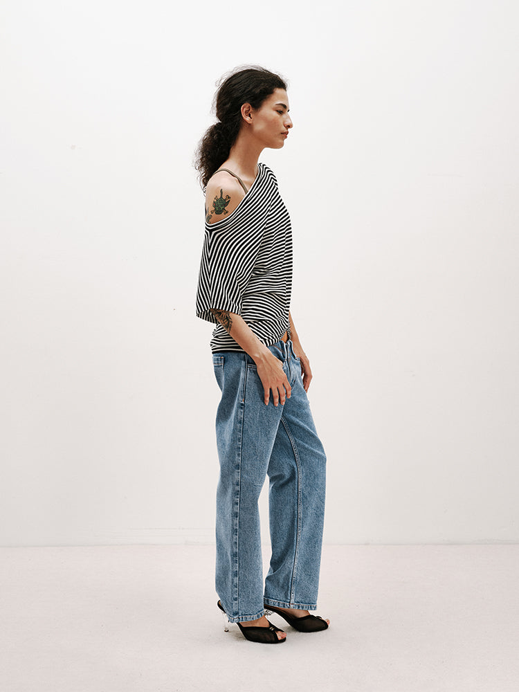 Asymmetric Semi-Sheer Batwing T-shirt