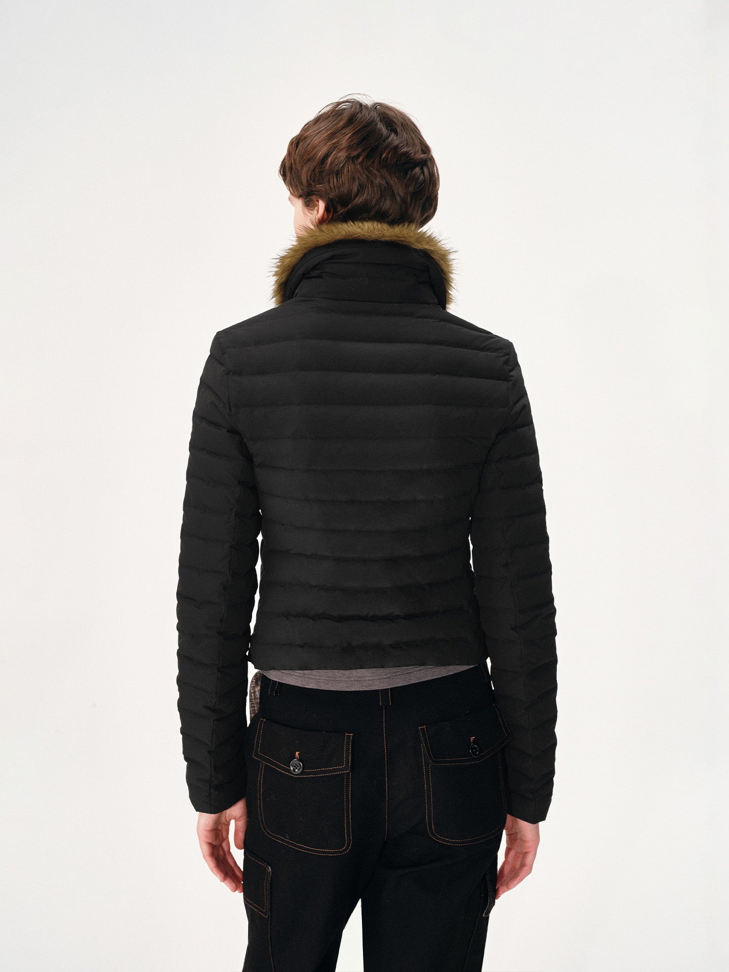 Slim-Fit Down Jacket with Fur Collar