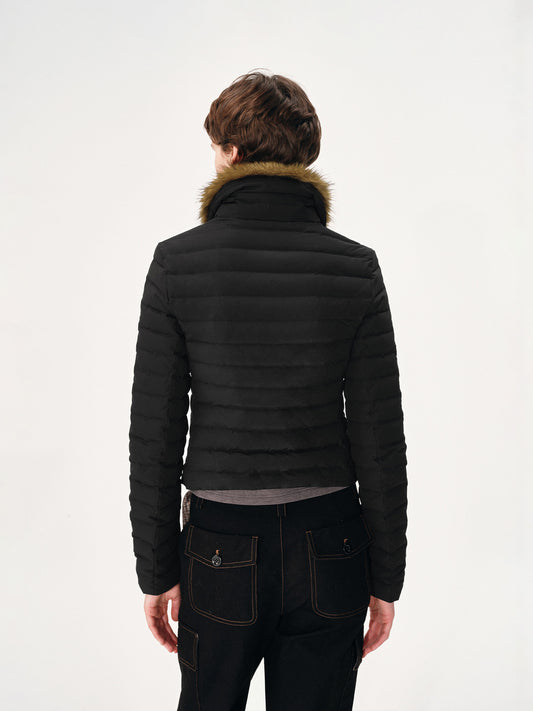 Slim-Fit Down Jacket with Fur Collar