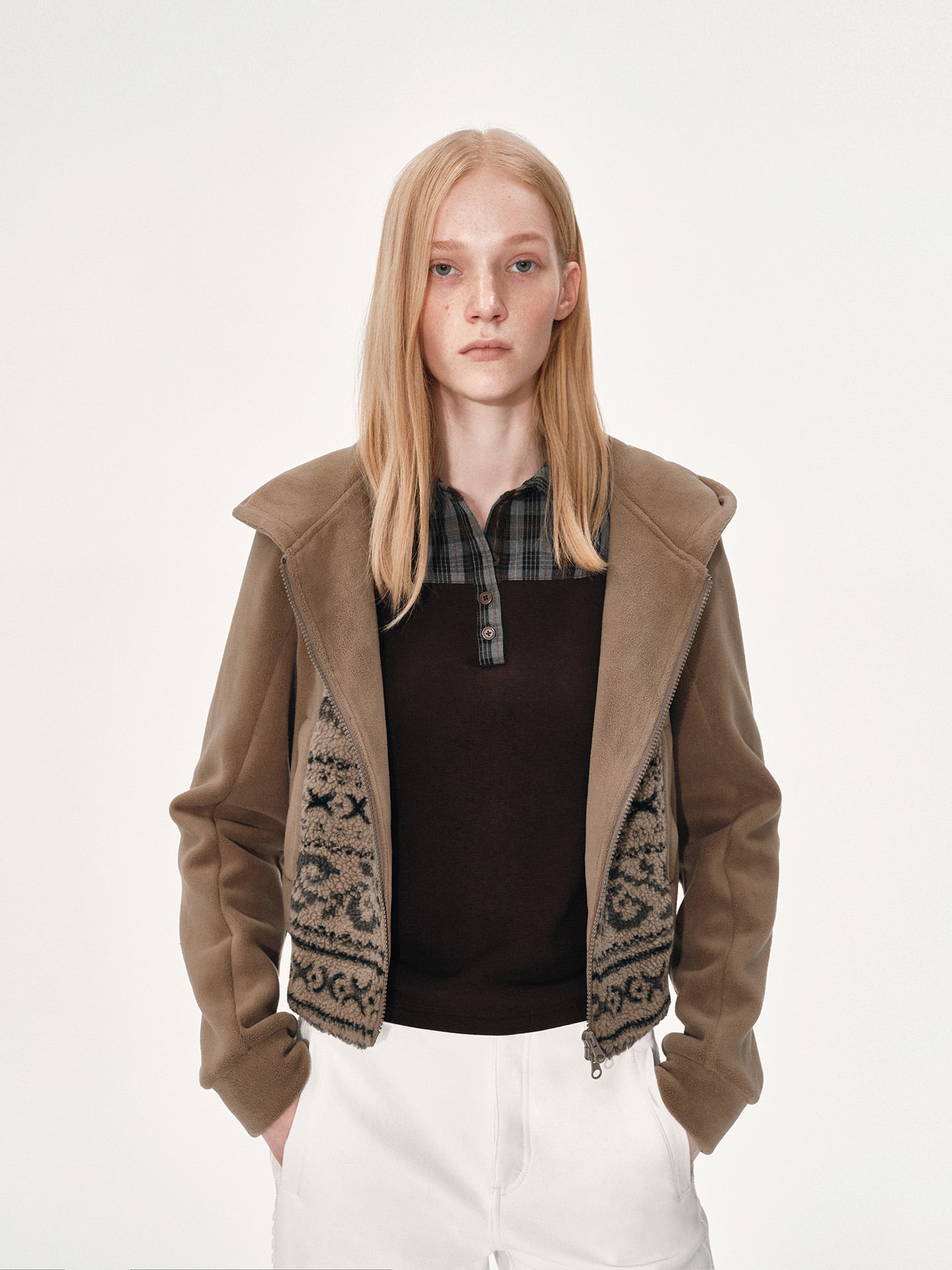 Polar fleece jacquard knit hoodie