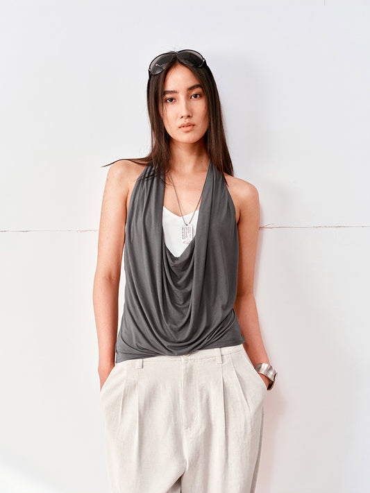 Cowl-neck halter top