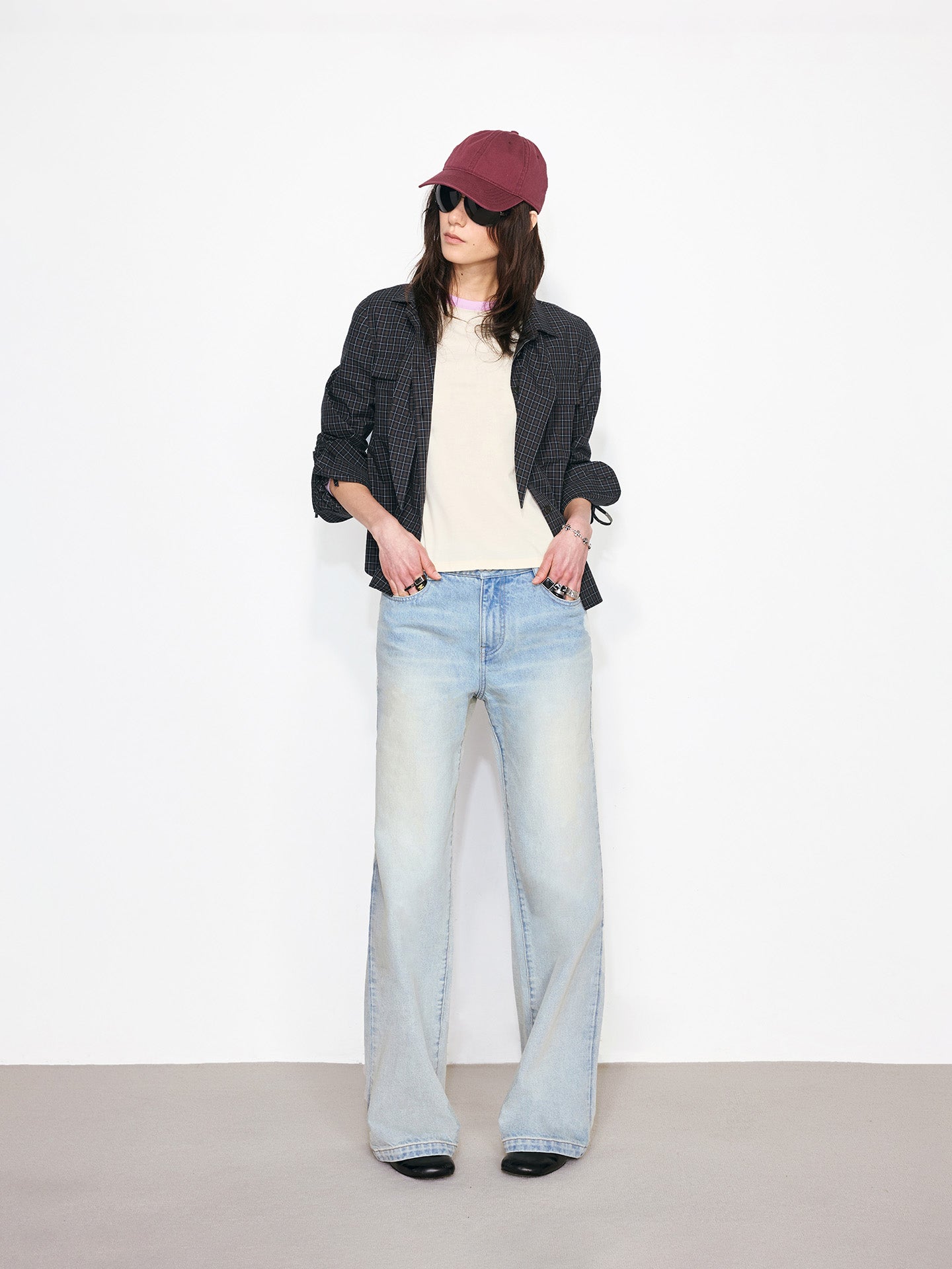 Work Plaid Shirt with Detachable Bow Tie