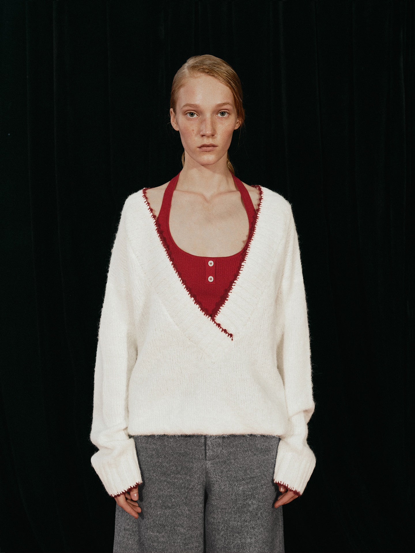 New Year Mock Two-Tone Knit Top