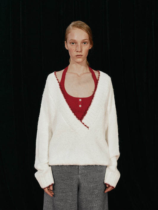 New Year Mock Two-Tone Knit Top